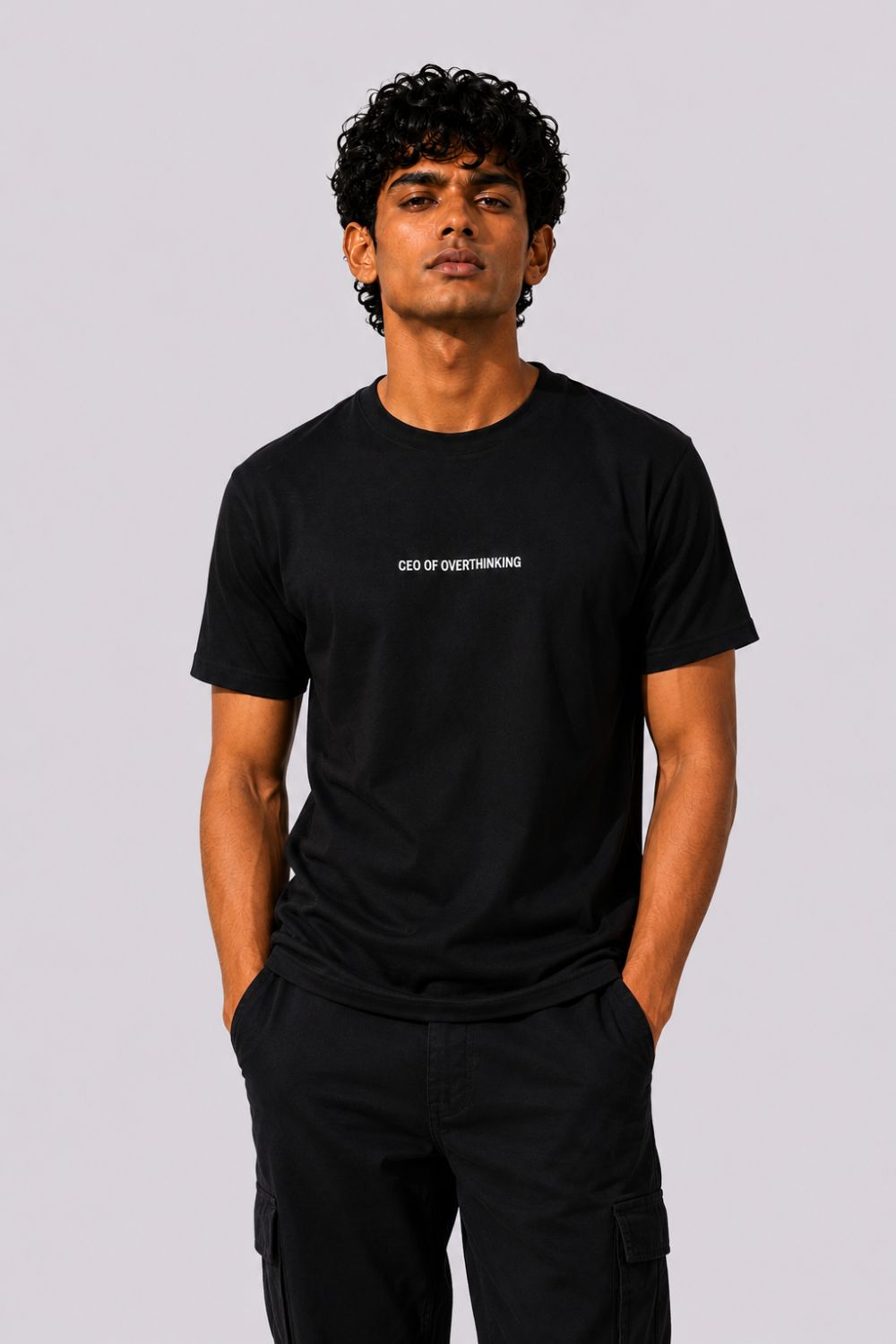 Mens Black Drop Shoulder Typographic Print T-Shirt - Image 2