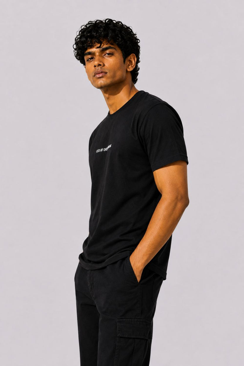 Mens Black Drop Shoulder Typographic Print T-Shirt - Image 4