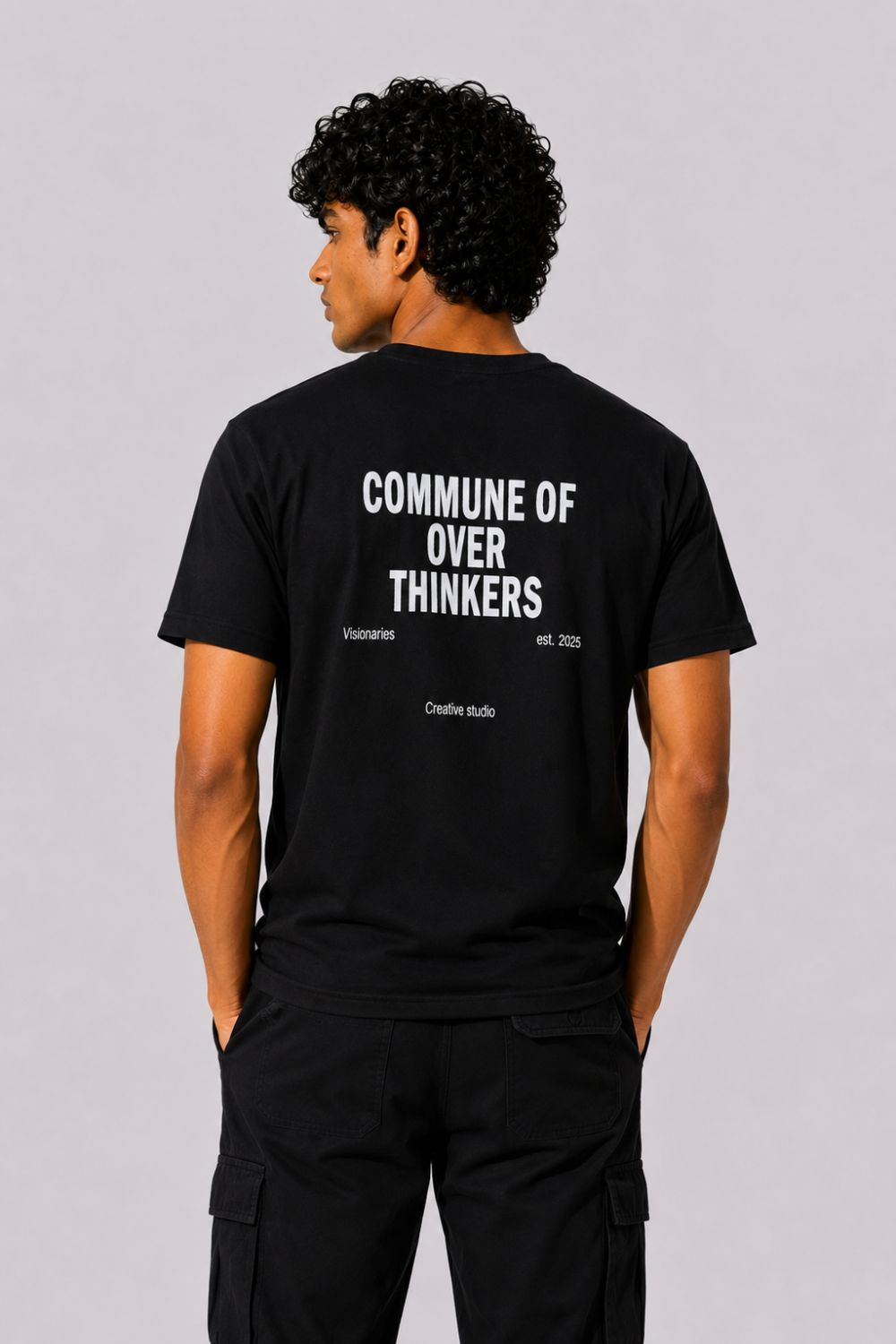Mens Black Drop Shoulder Typographic Print T-Shirt - Image 5