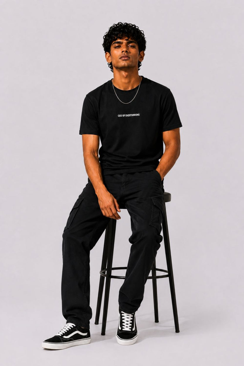 Mens Black Drop Shoulder Typographic Print T-Shirt - Image 6