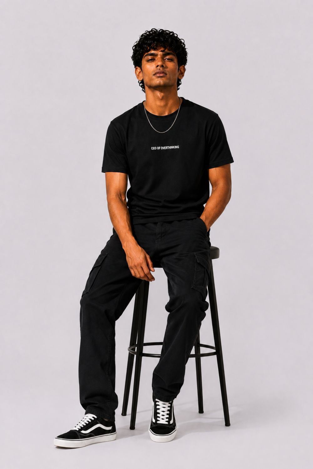 Mens Black Drop Shoulder Typographic Print T-Shirt - Image 6