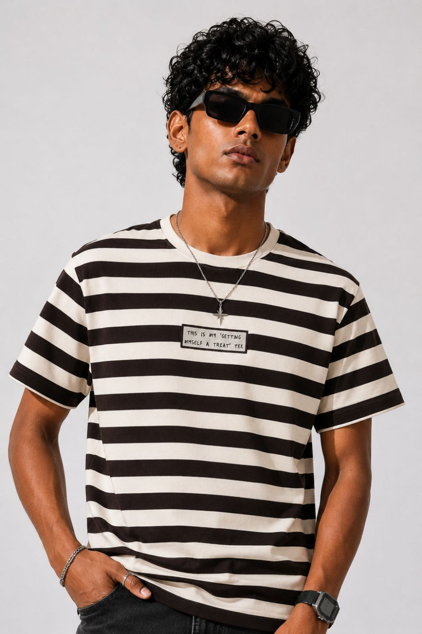 Mens Regular Fit Black Striped T-Shirt - Image 1