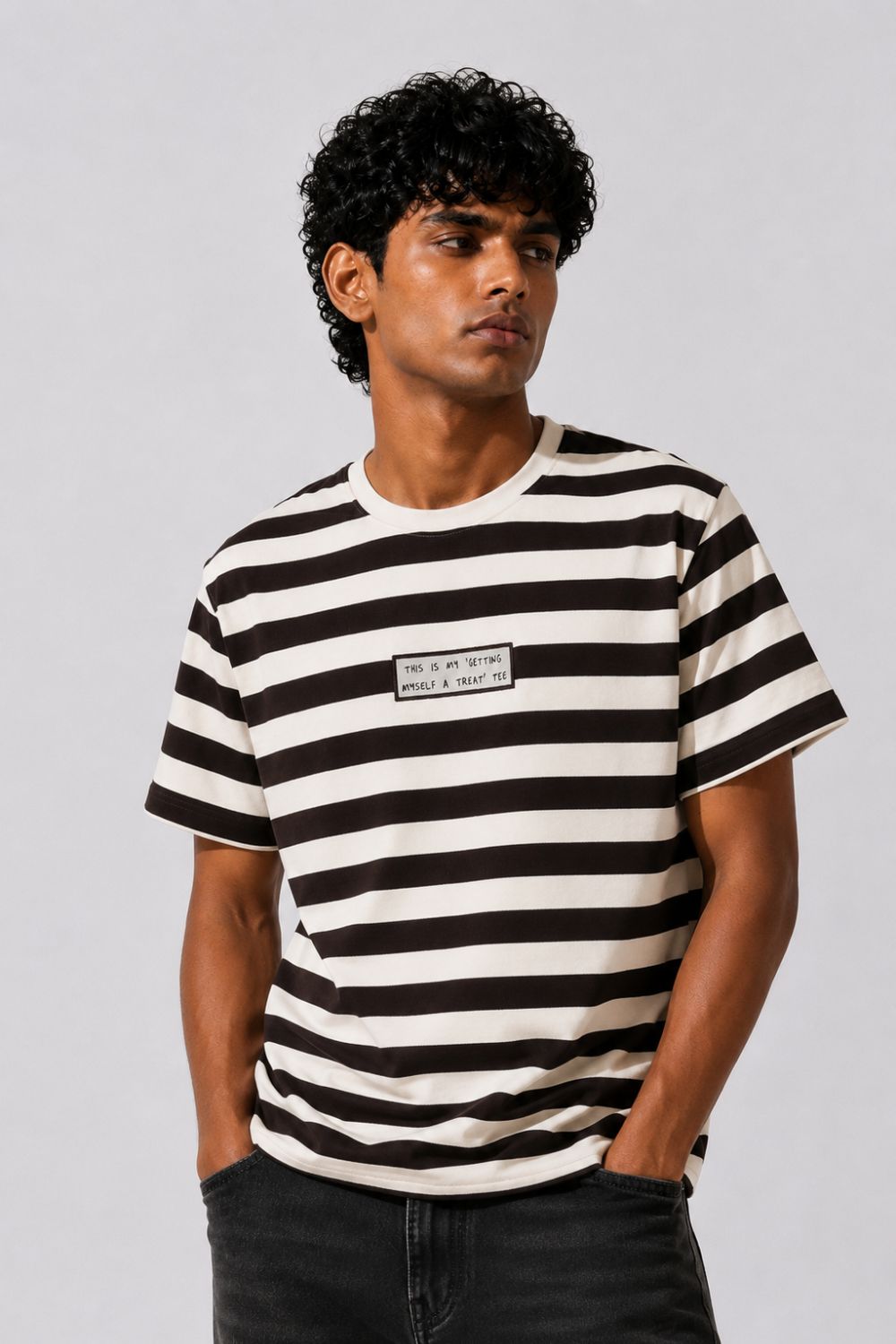 Mens Regular Fit Black Striped T-Shirt - Image 2