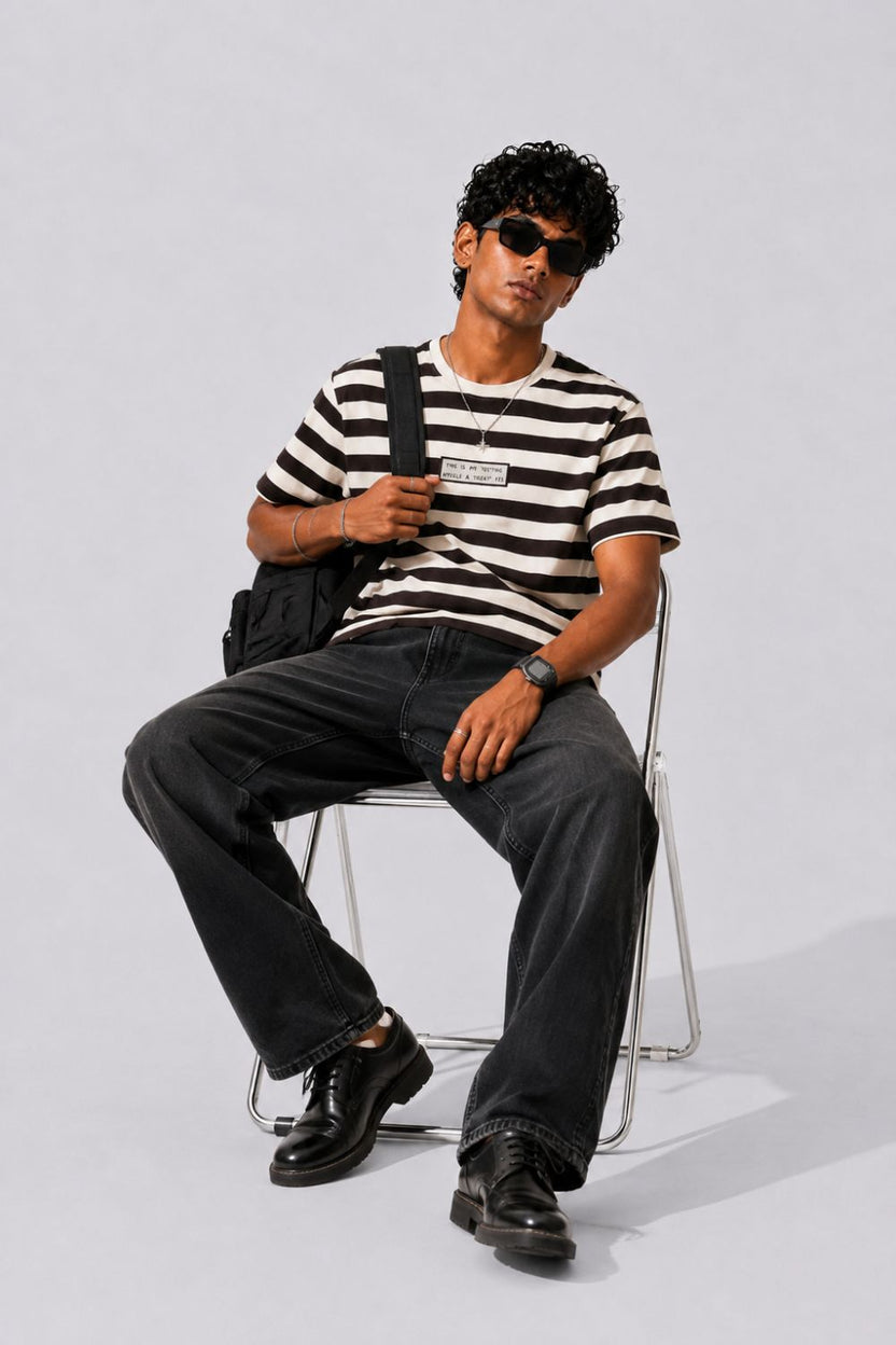Mens Regular Fit Black Striped T-Shirt - Image 6
