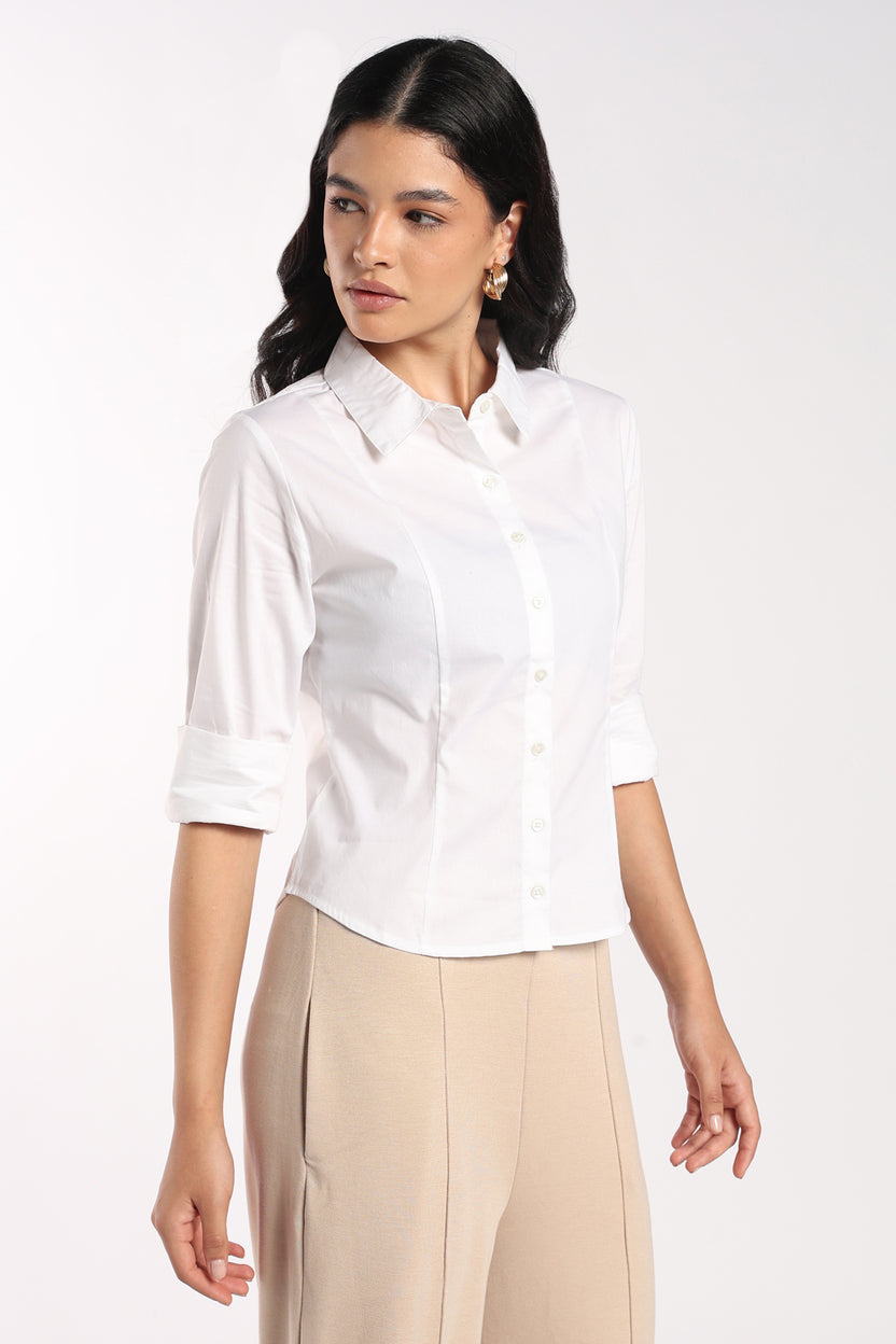 Womens Regular Fit White Stretch Shirt - Image 4