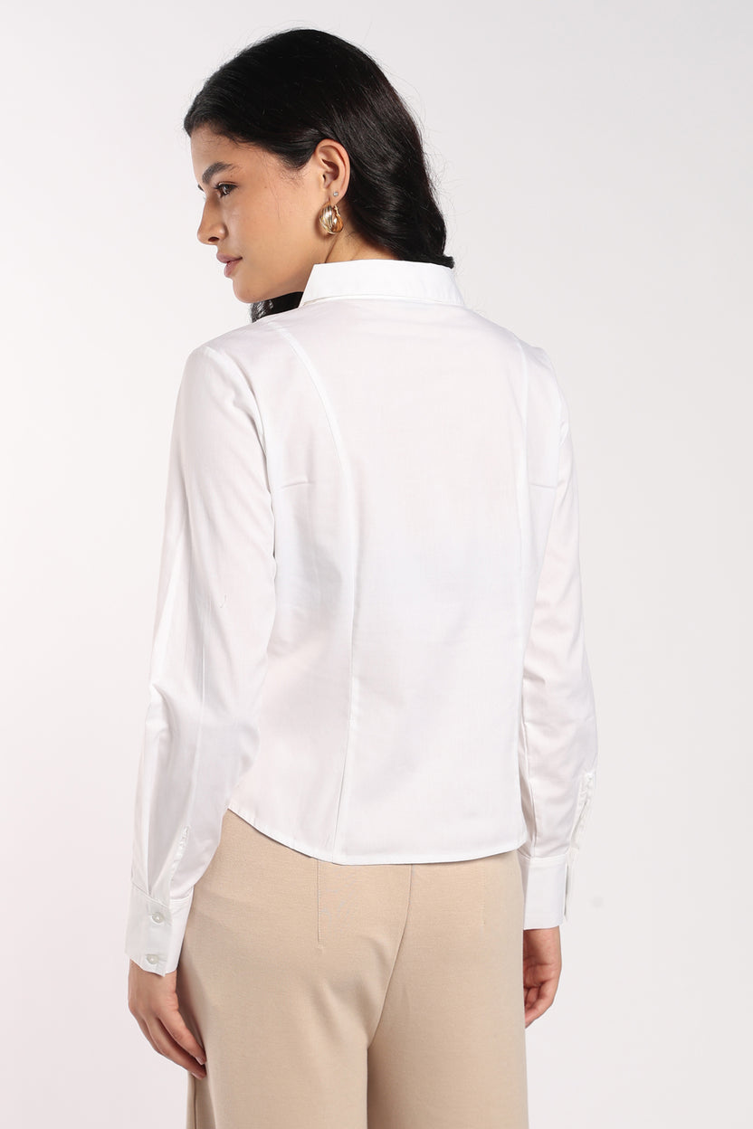 Womens Regular Fit White Stretch Shirt - Image 5