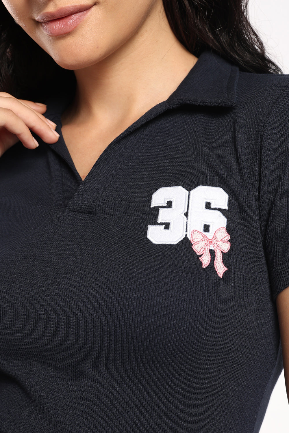 Womens Regular Fit Navy Polo Neck Top - Image 3