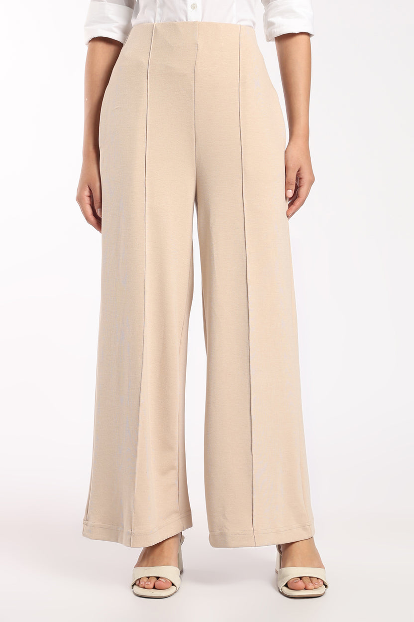 Womens Wide Leg Fit Beige Trouser - Image 2