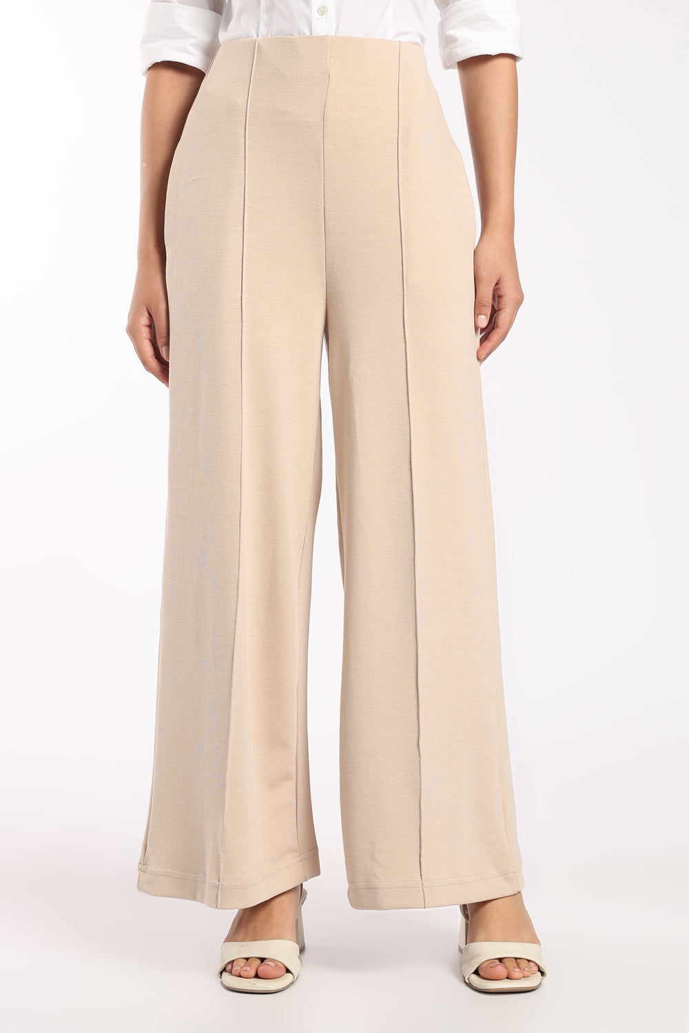 Womens Wide Leg Fit Beige Trouser - Image 2