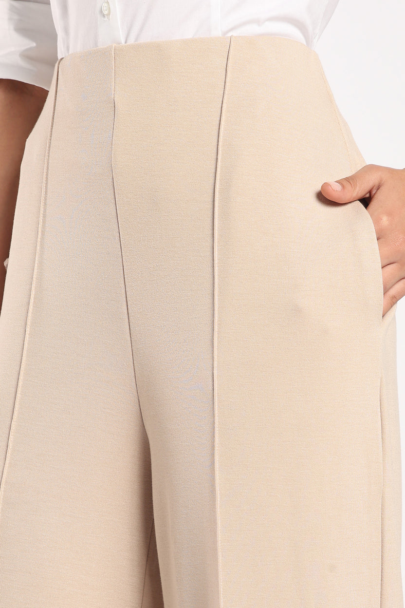 Womens Wide Leg Fit Beige Trouser - Image 3
