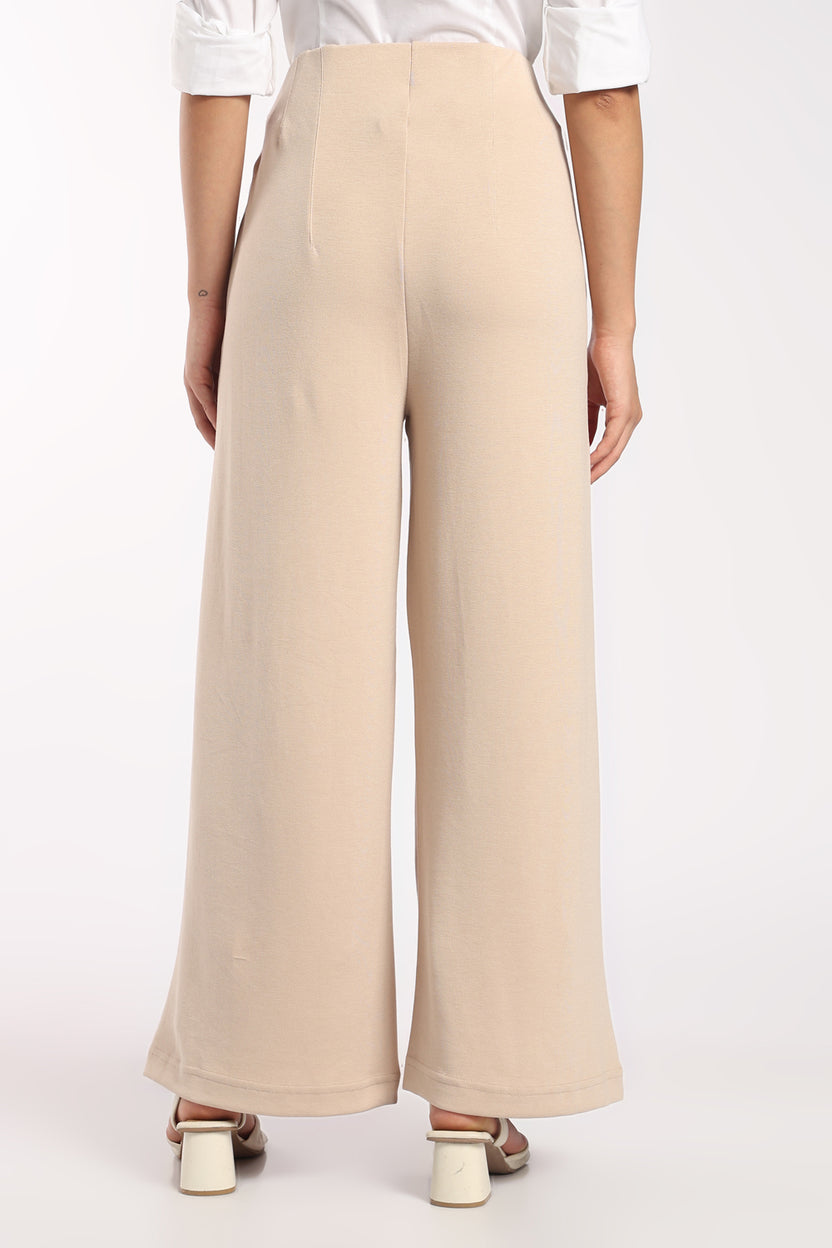 Womens Wide Leg Fit Beige Trouser - Image 5