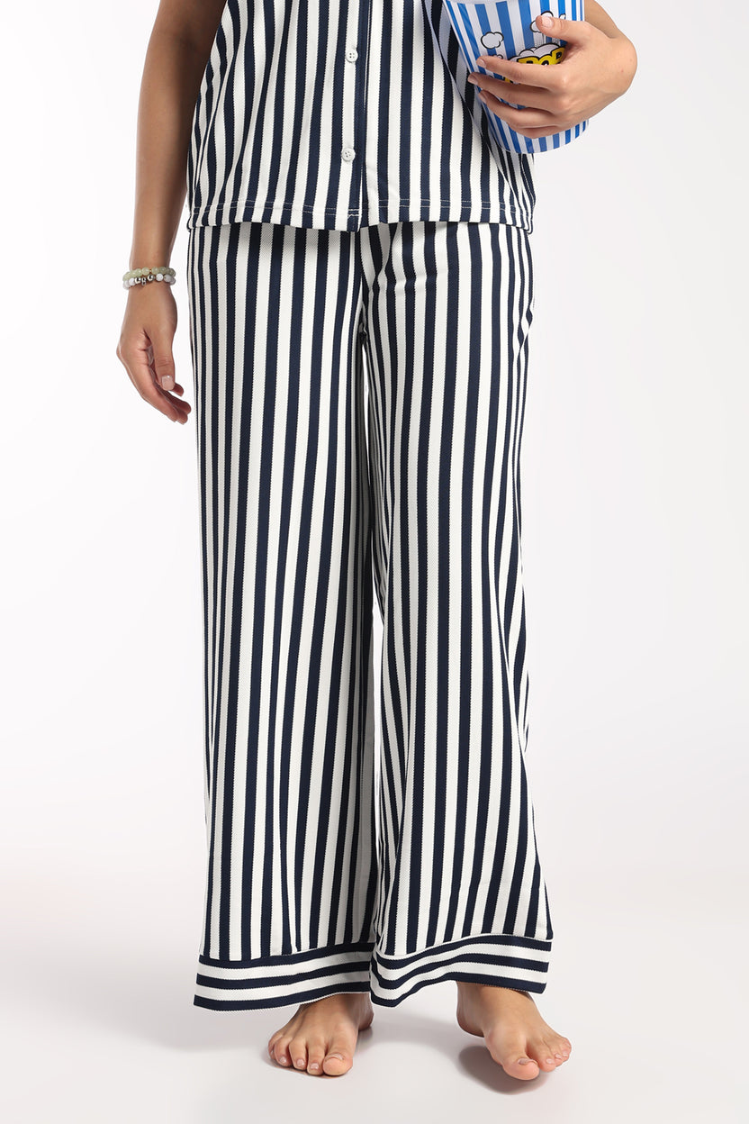 Womens Wide Leg Fit Navy Striped Pyjama - Image 1
