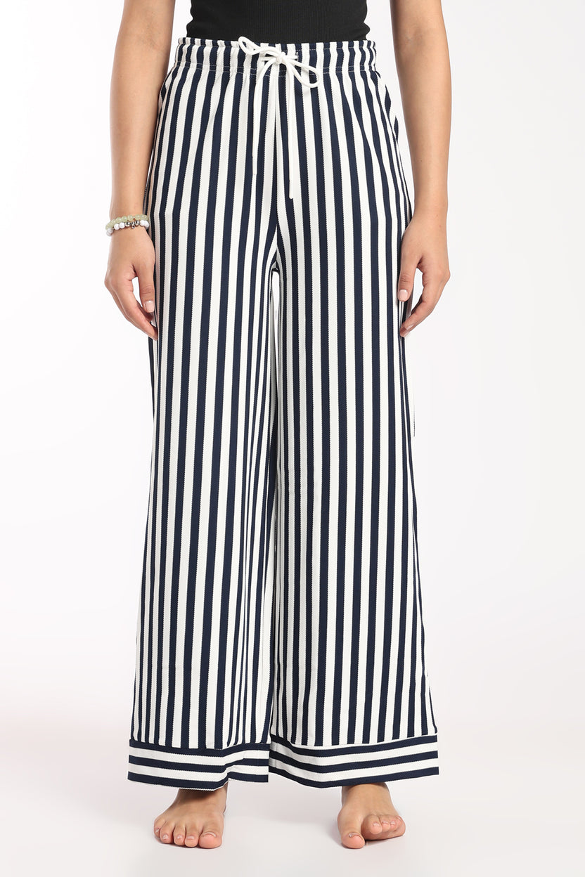 Womens Wide Leg Fit Navy Striped Pyjama - Image 2