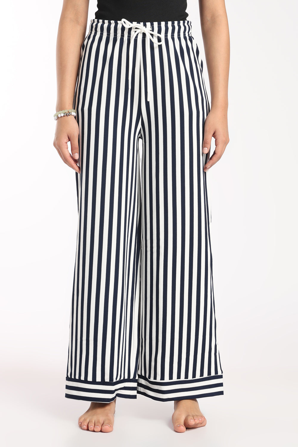 Womens Wide Leg Fit Navy Striped Pyjama - Image 2
