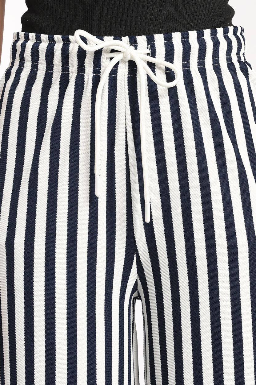 Womens Wide Leg Fit Navy Striped Pyjama - Image 3