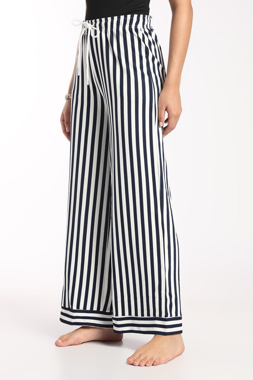 Womens Wide Leg Fit Navy Striped Pyjama - Image 4