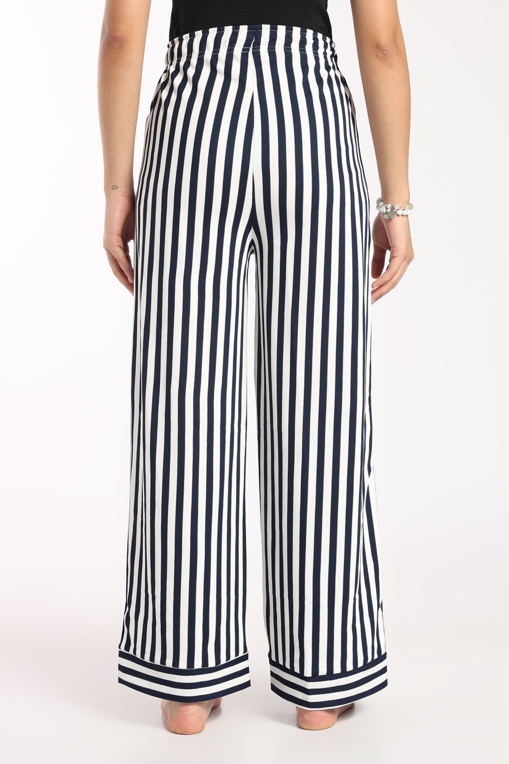 Womens Wide Leg Fit Navy Striped Pyjama - Image 5