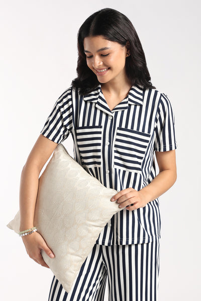Womens Relaxed Fit Navy Striped Shirt