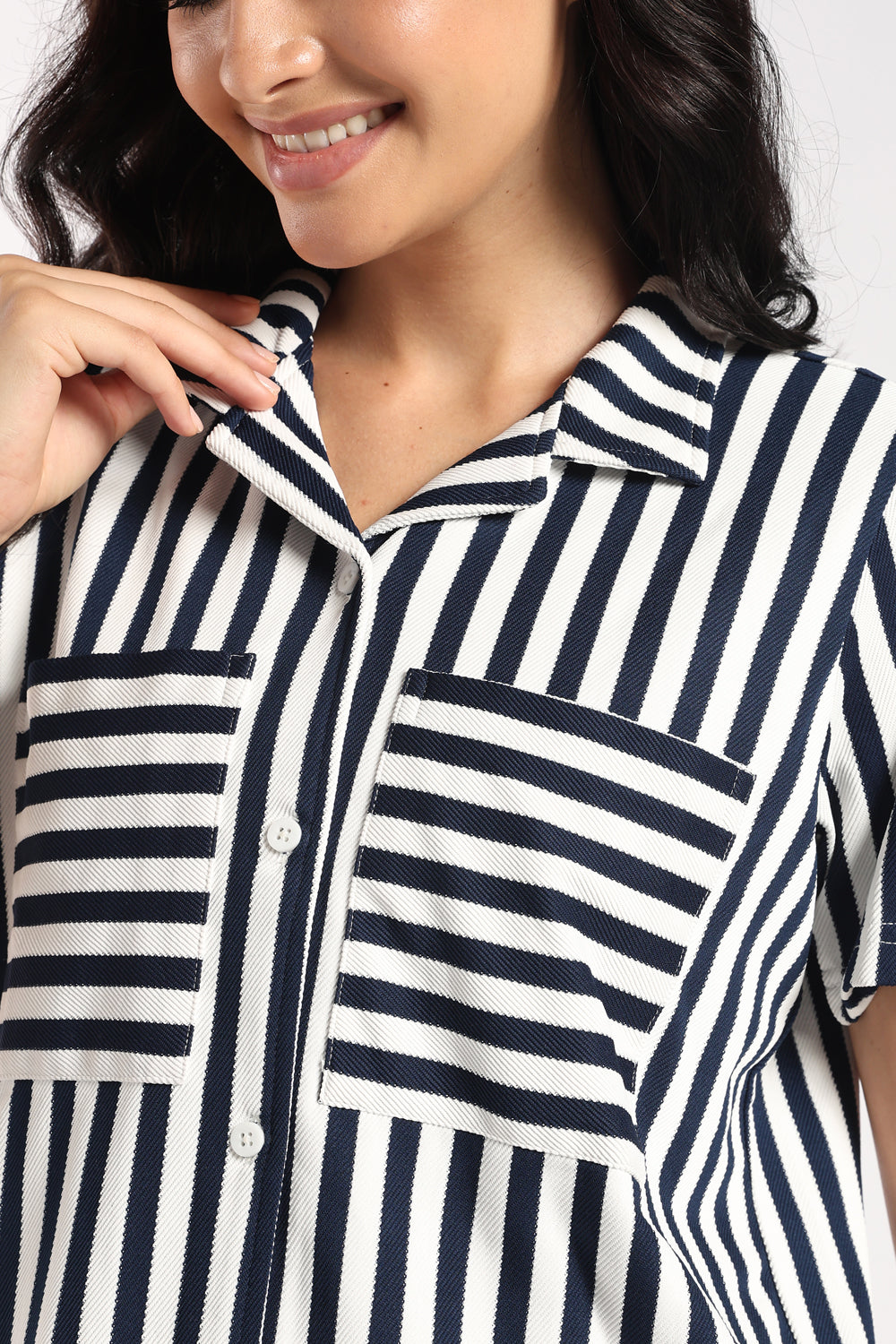 Womens Relaxed Fit Navy Striped Shirt - Image 3
