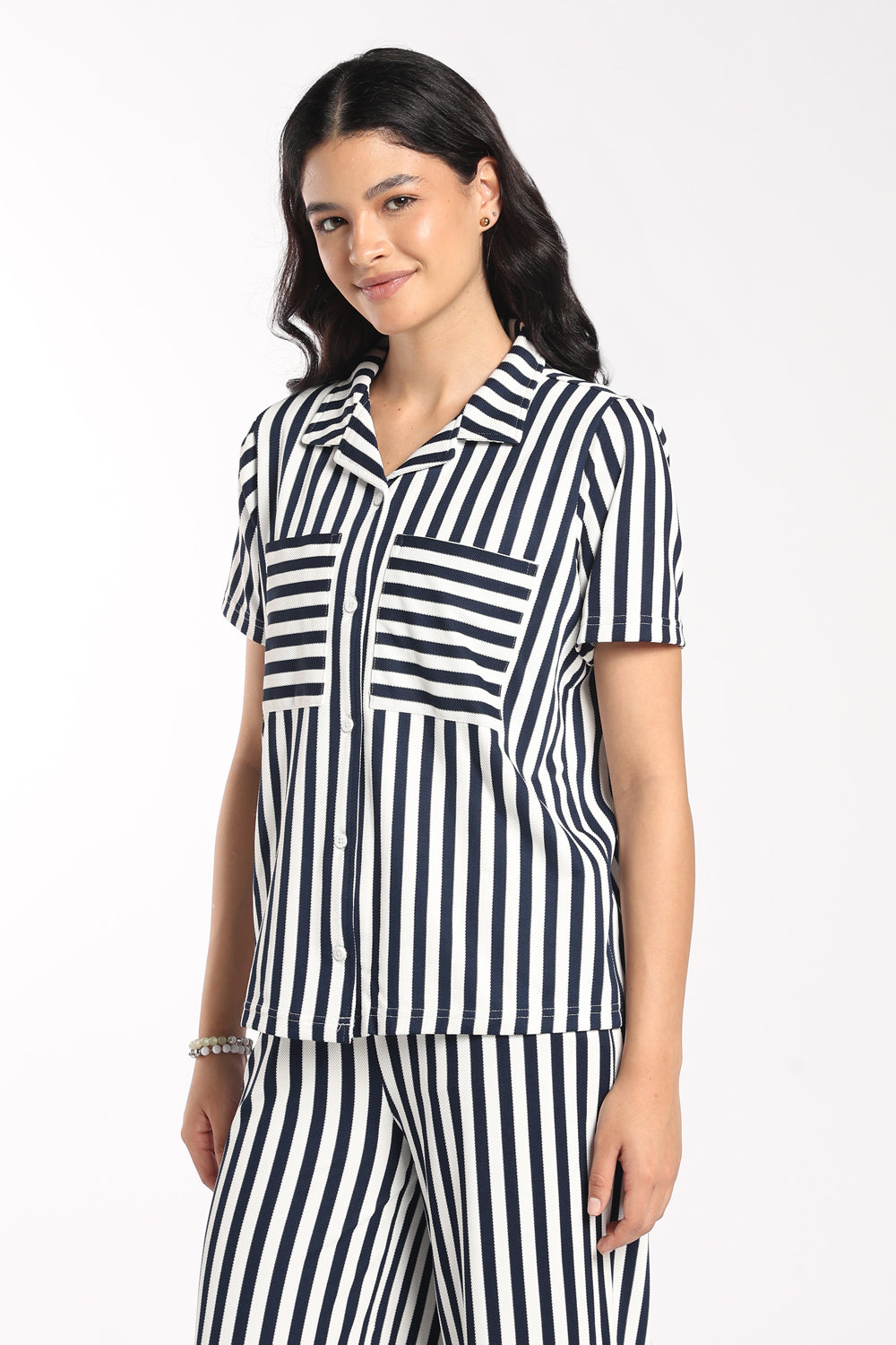 Womens Relaxed Fit Navy Striped Shirt - Image 4