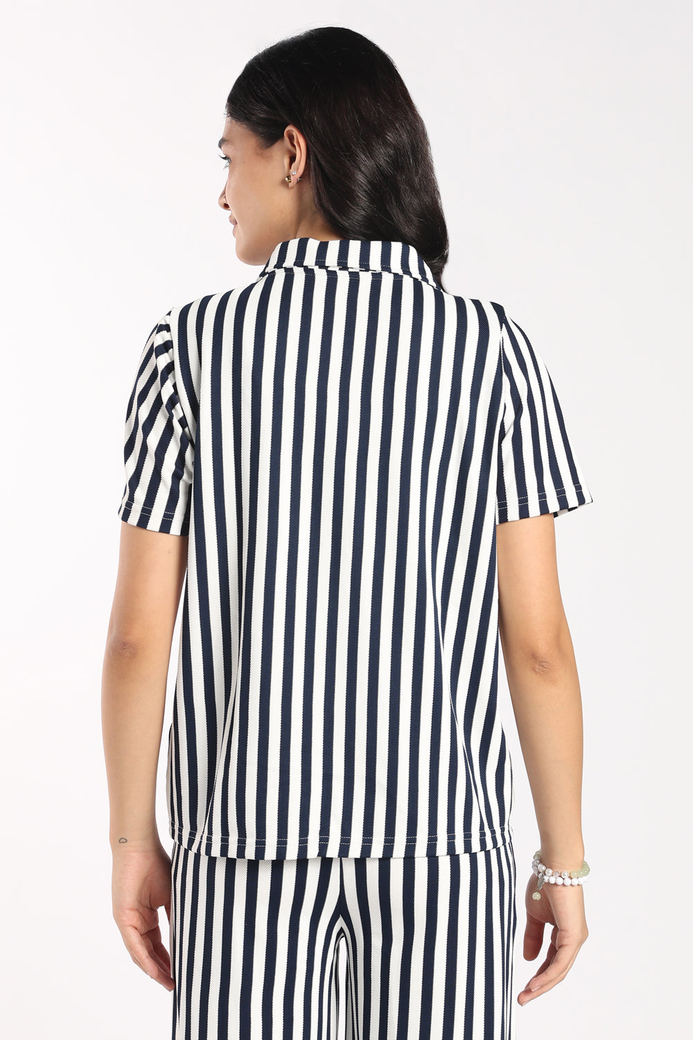Womens Relaxed Fit Navy Striped Shirt - Image 5