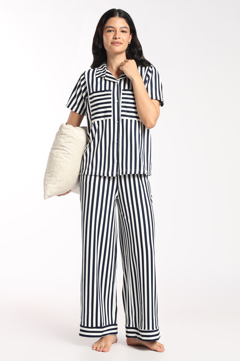 Womens Relaxed Fit Navy Striped Shirt - Image 6