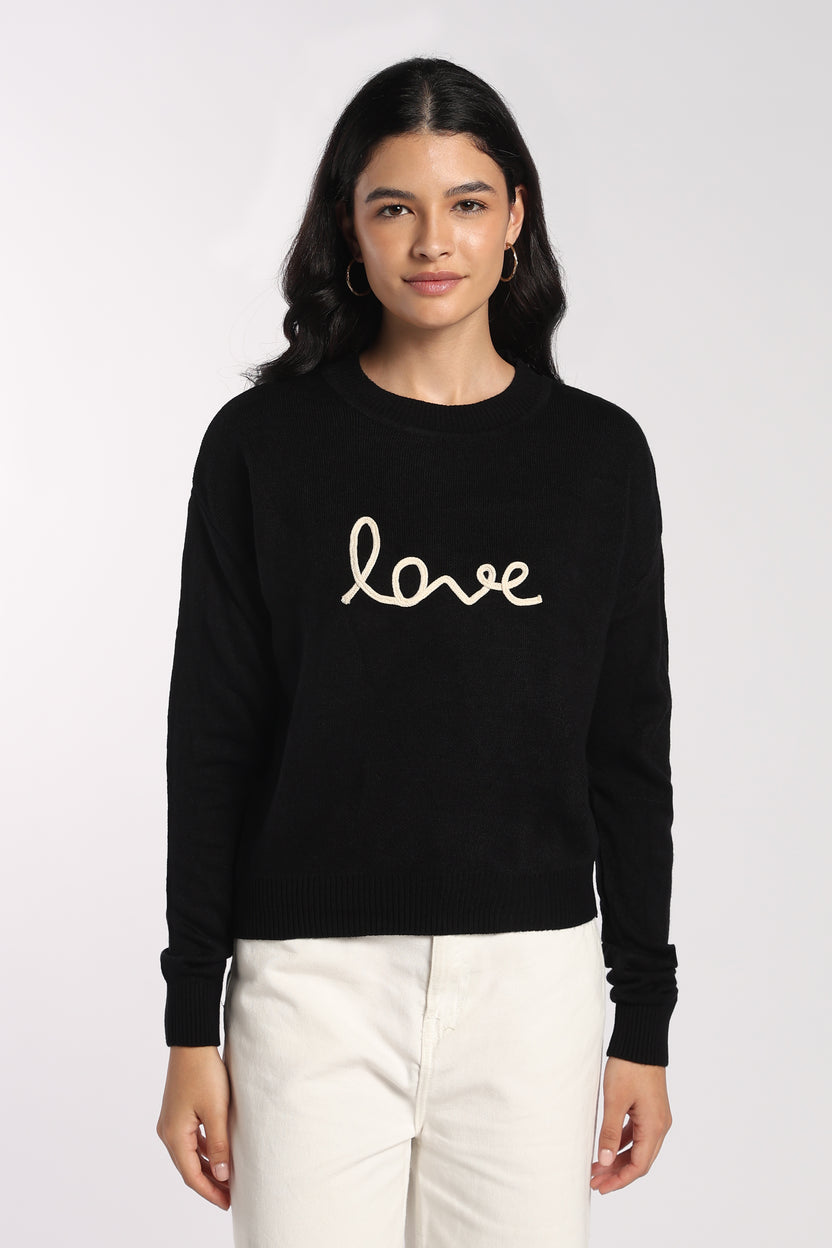 Womens Black Love Embroidered Sweater - Image 2