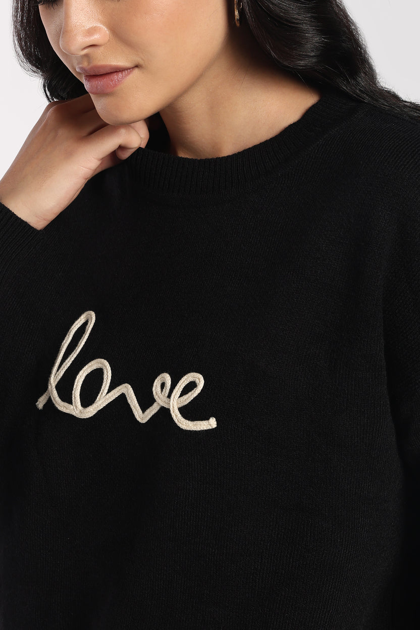 Womens Black Love Embroidered Sweater - Image 3