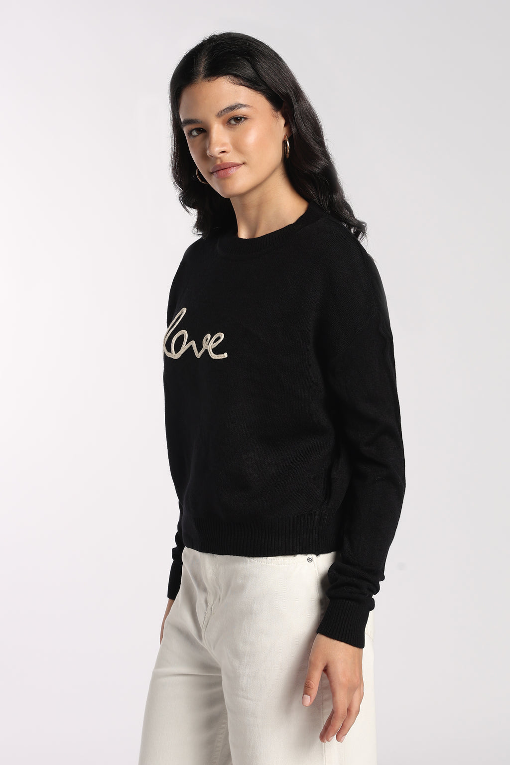 Womens Black Love Embroidered Sweater - Image 4