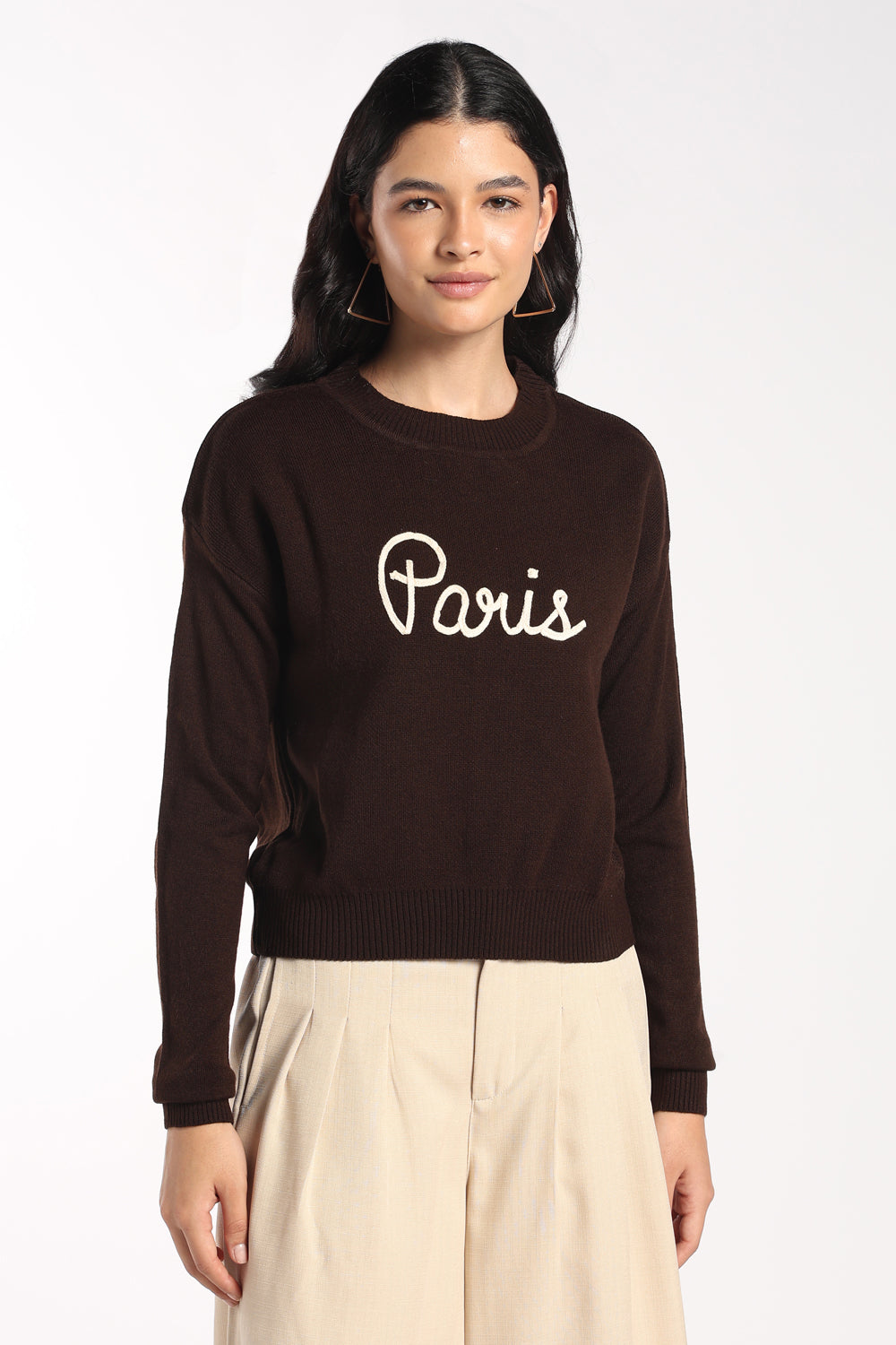 Womens Brown Paris Embroidered Sweater - Image 2