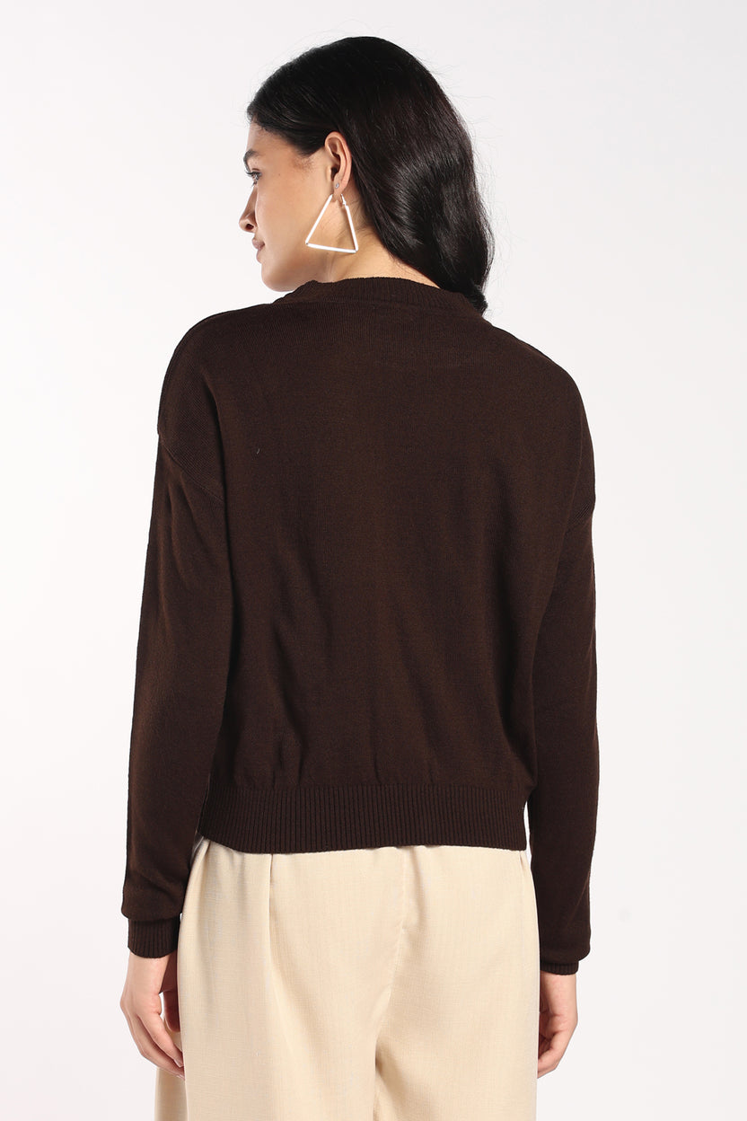 Womens Brown Paris Embroidered Sweater - Image 5