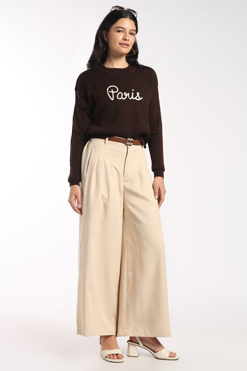 Womens Brown Paris Embroidered Sweater - Image 6