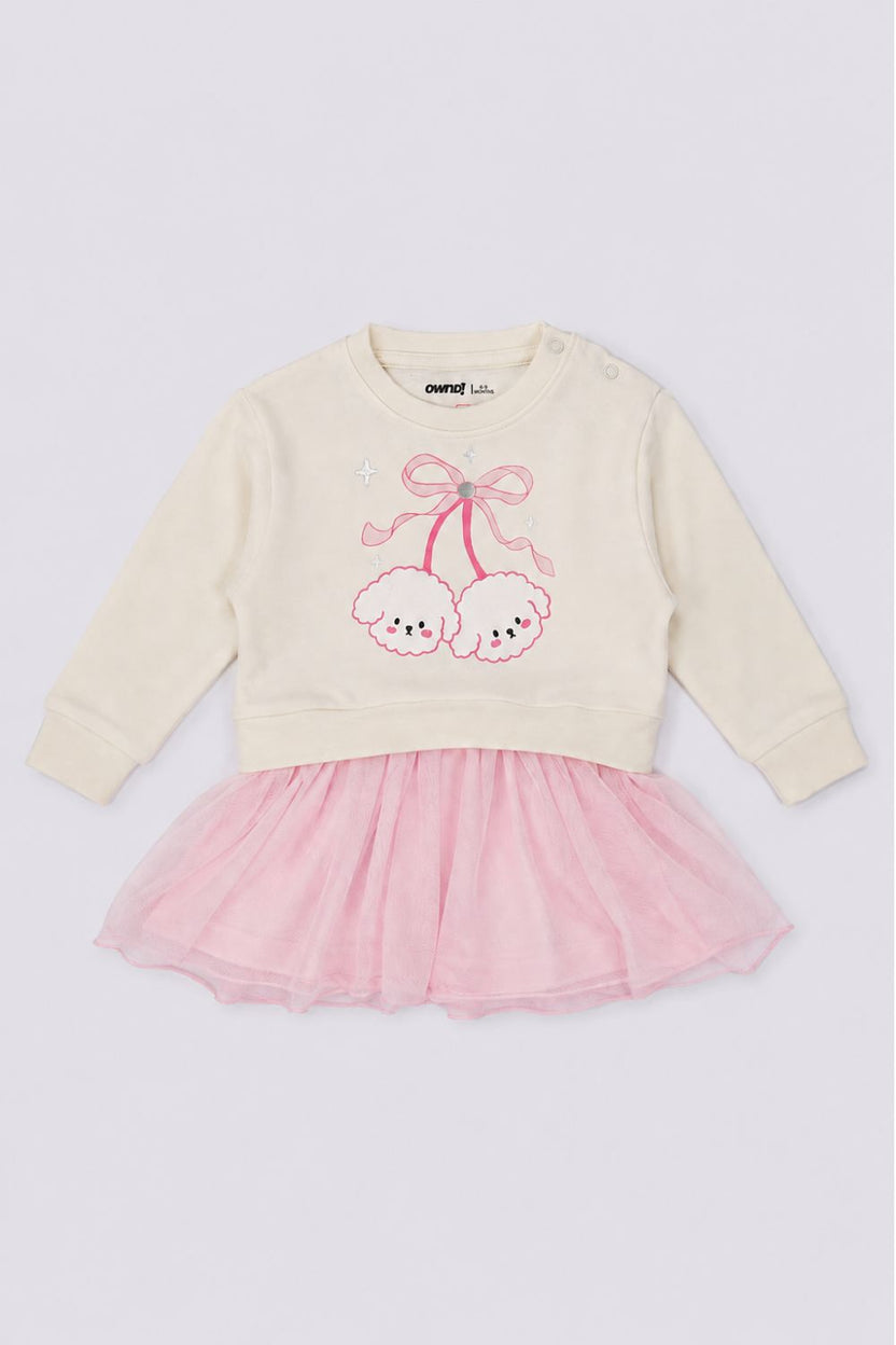 Infant Girls Off White Bunny Print Tulle Dress - Image 2