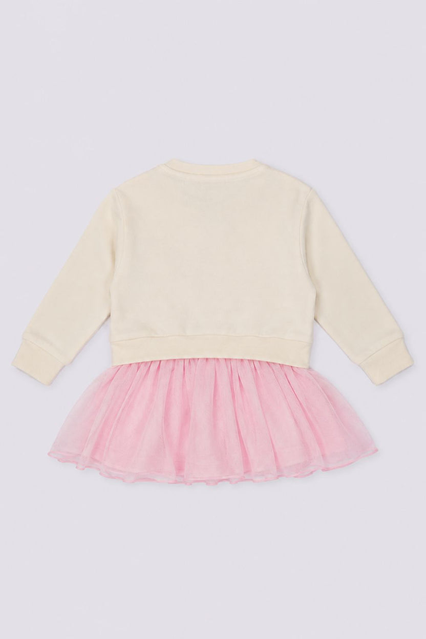 Infant Girls Off White Bunny Print Tulle Dress - Image 3