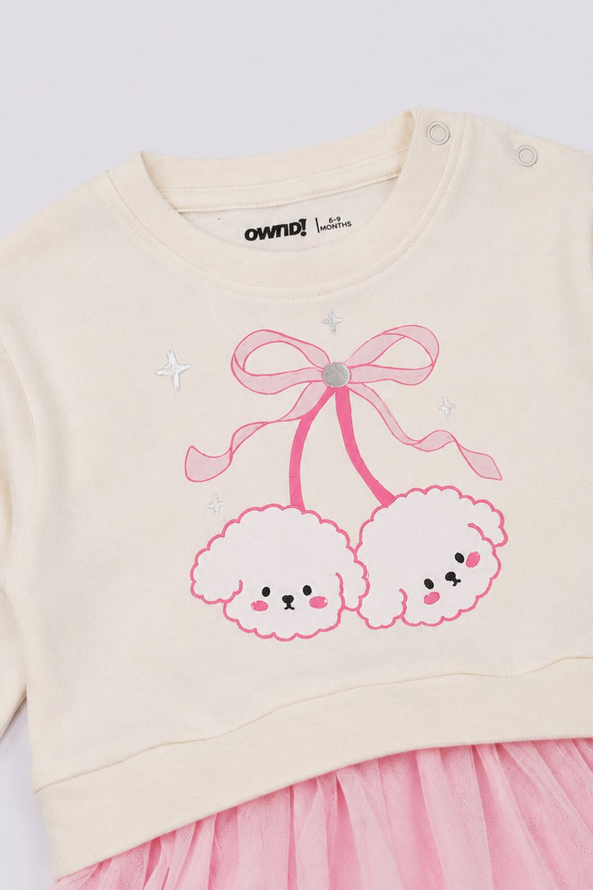 Infant Girls Off White Bunny Print Tulle Dress - Image 4