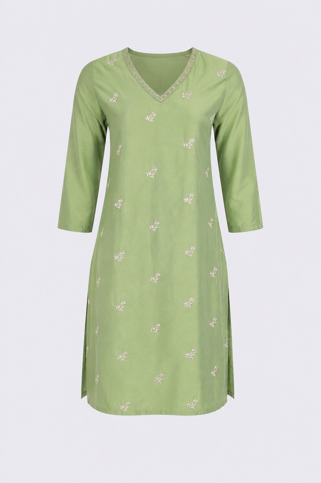 Womens Straight Fit Green Embroidered Kurta - Image 6