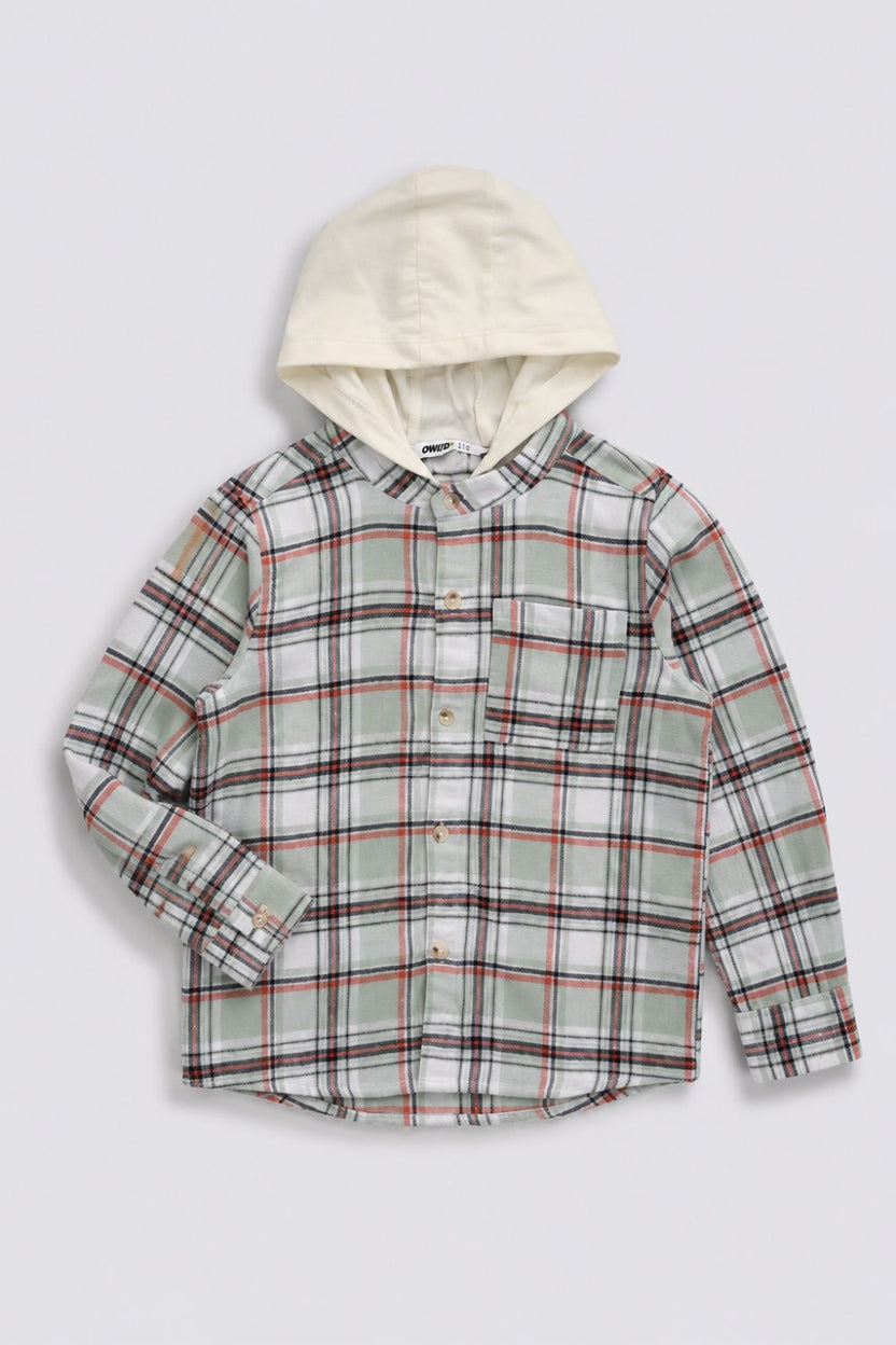 Boys Regular Fit Green Hooded Shirt - Image 2