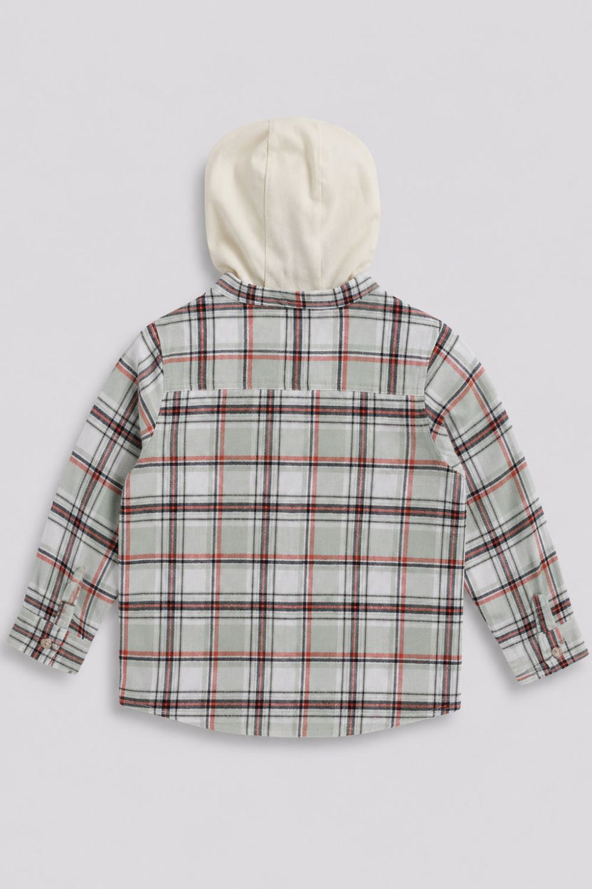 Boys Regular Fit Green Hooded Shirt - Image 3