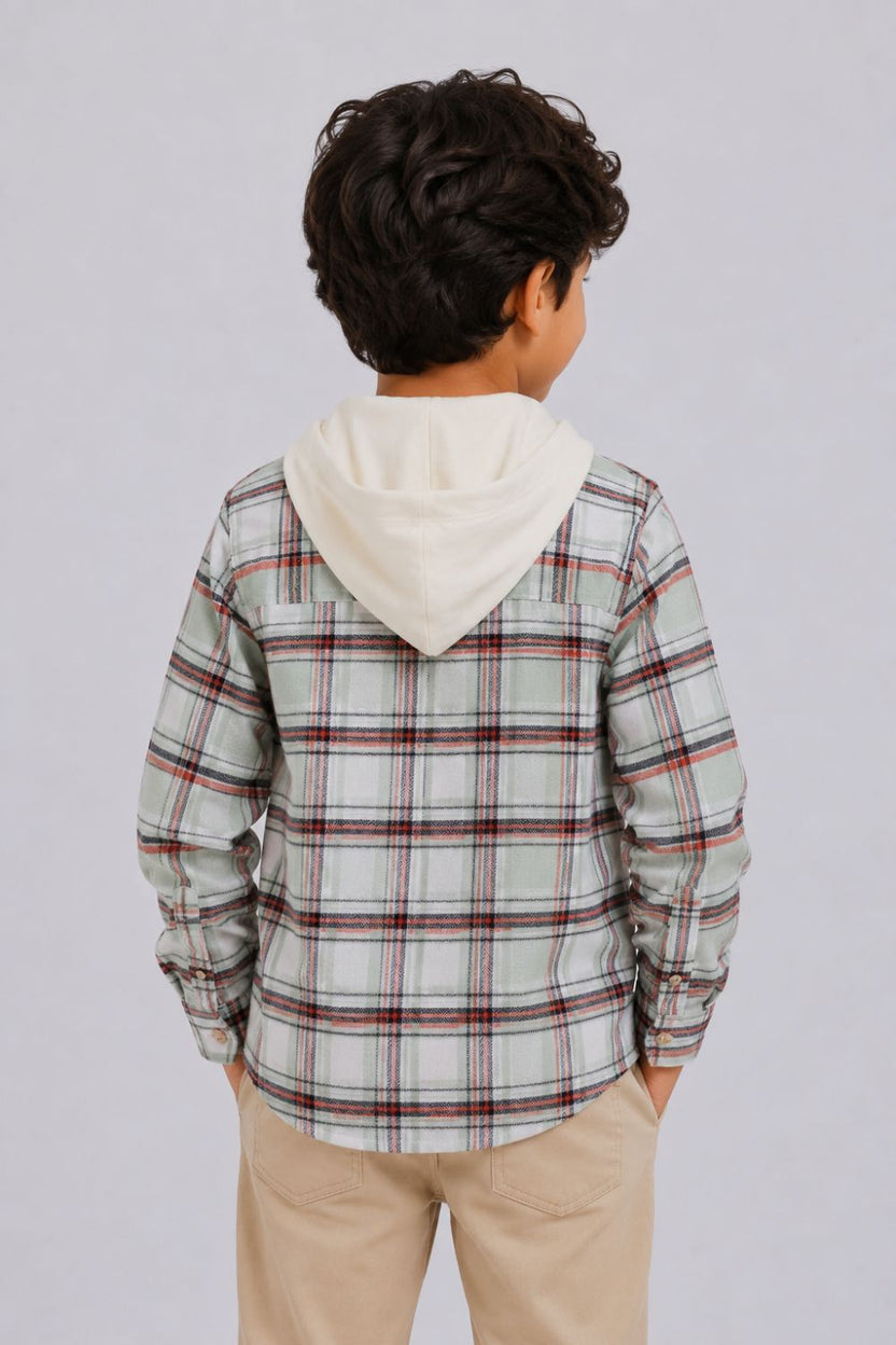 Boys Regular Fit Green Hooded Shirt - Image 4
