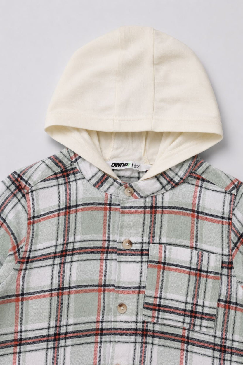 Boys Regular Fit Green Hooded Shirt - Image 6