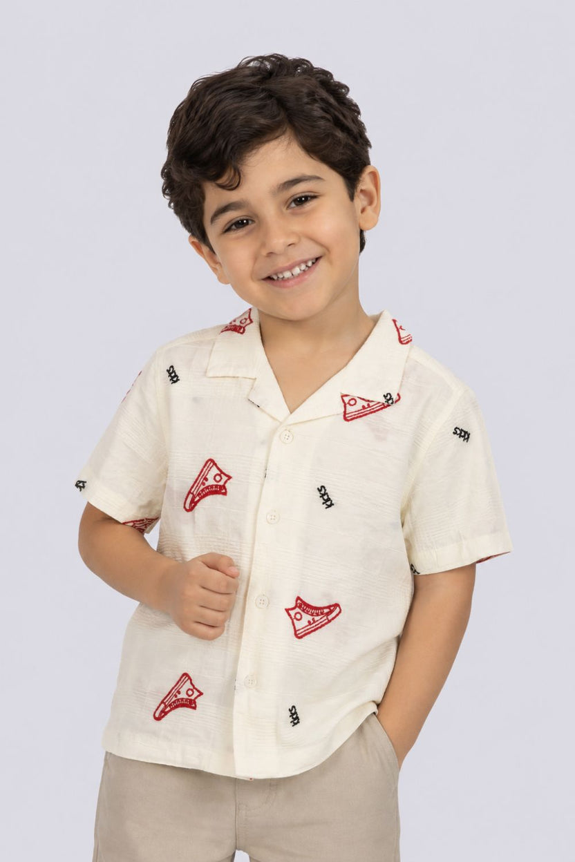 Boys Off White Embroidered Shirt - Image 1