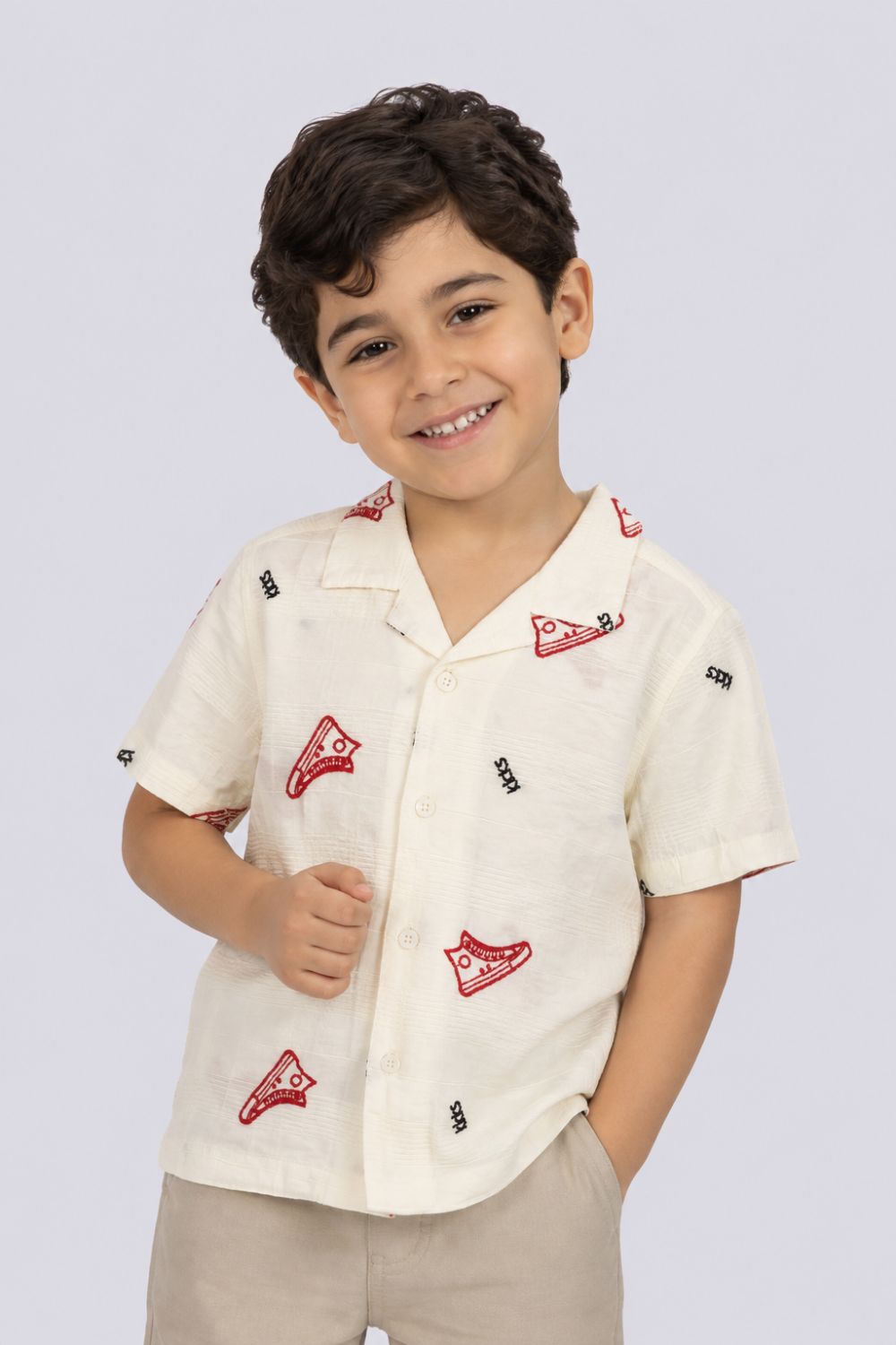 Boys Off White Embroidered Shirt - Image 1