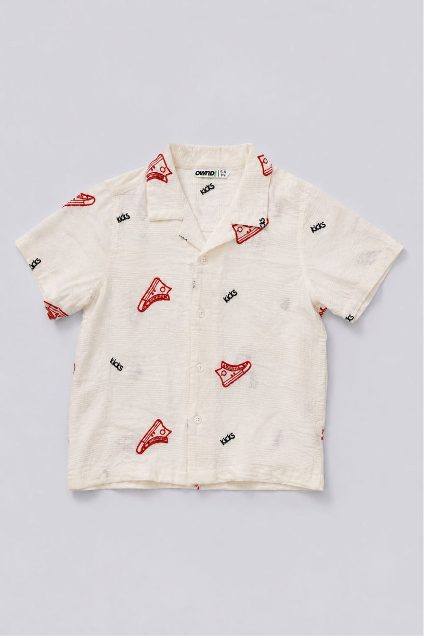 Boys Off White Embroidered Shirt - Image 2