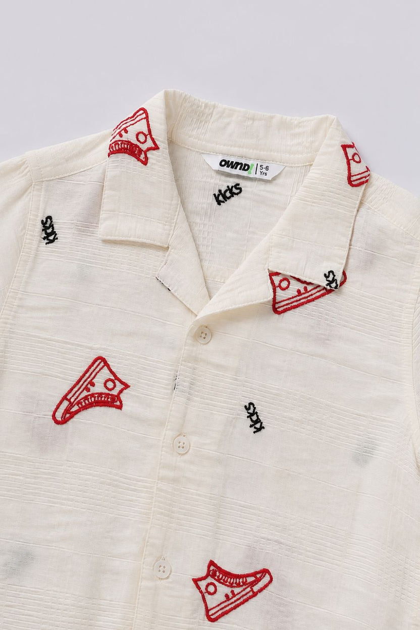 Boys Off White Embroidered Shirt - Image 3