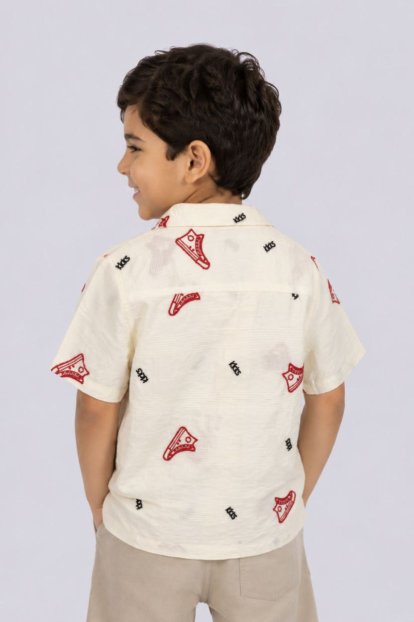Boys Off White Embroidered Shirt - Image 4