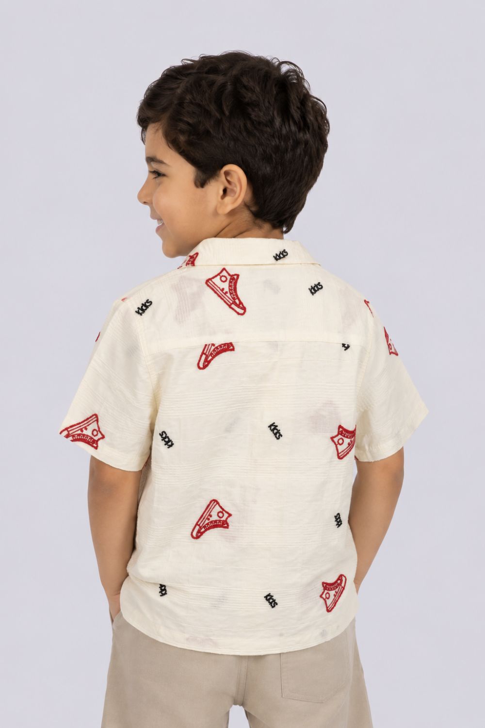 Boys Off White Embroidered Shirt - Image 4
