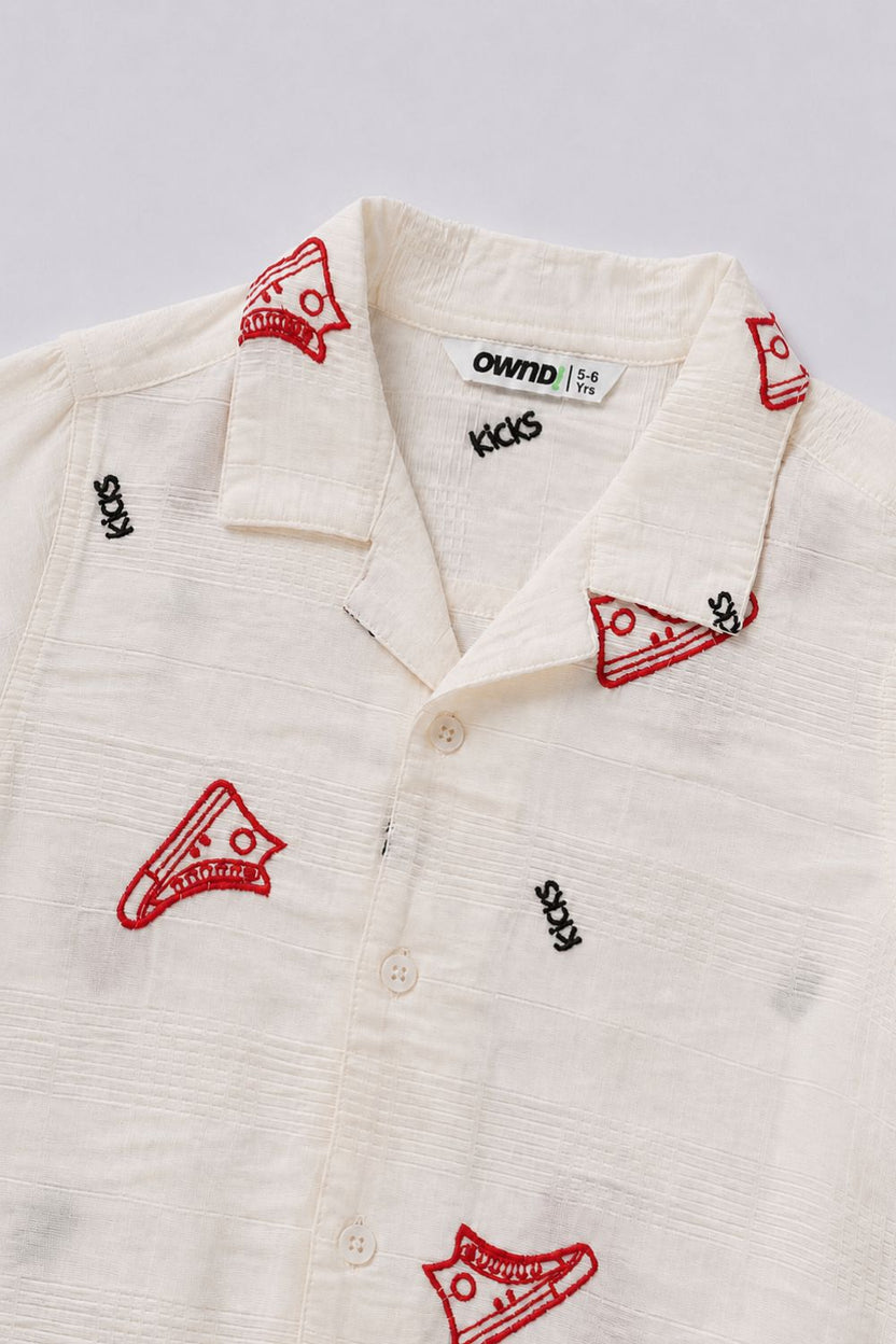 Boys Off White Embroidered Shirt - Image 5