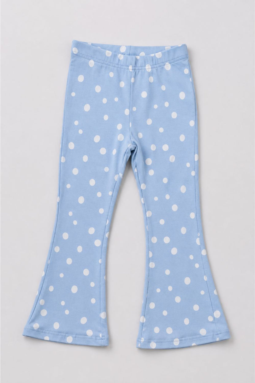 Girls Flared Light Blue Polka Dot Printed Legging - Image 2