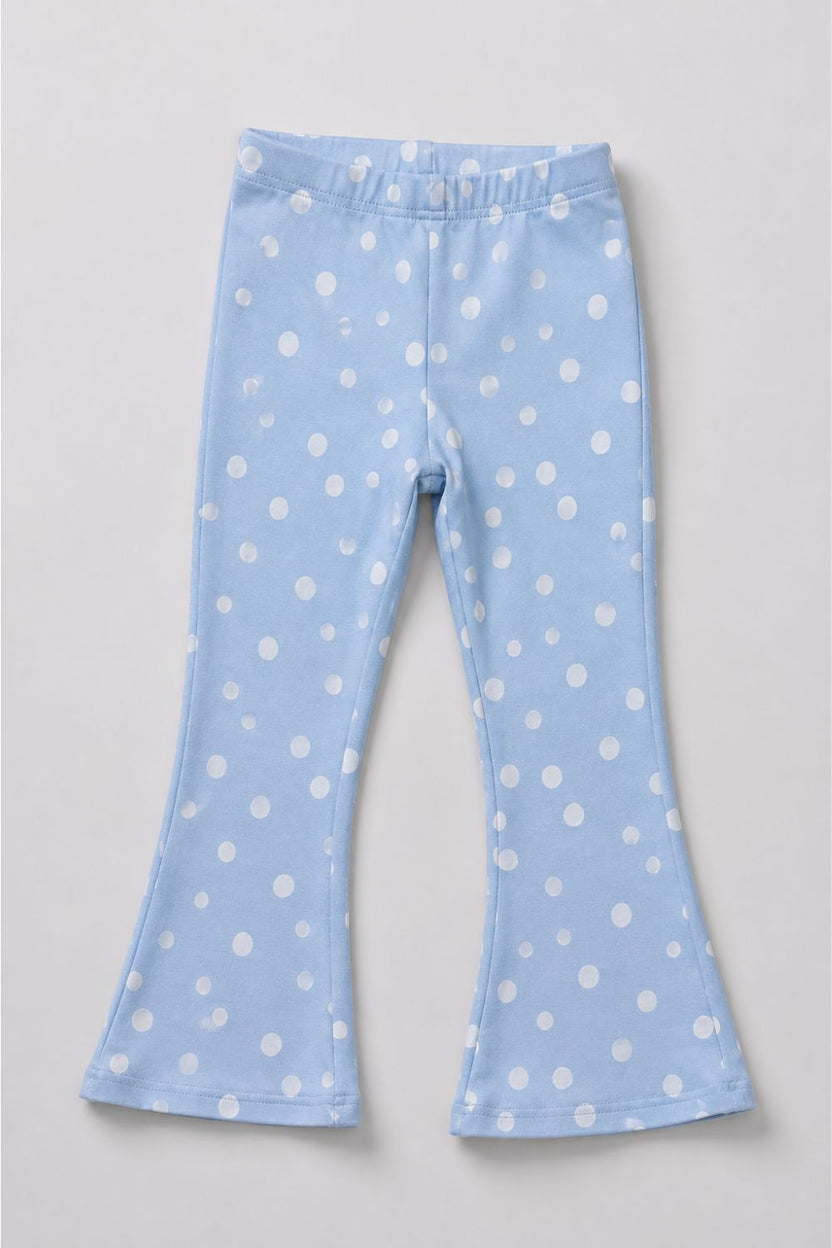 Girls Flared Light Blue Polka Dot Printed Legging - Image 3