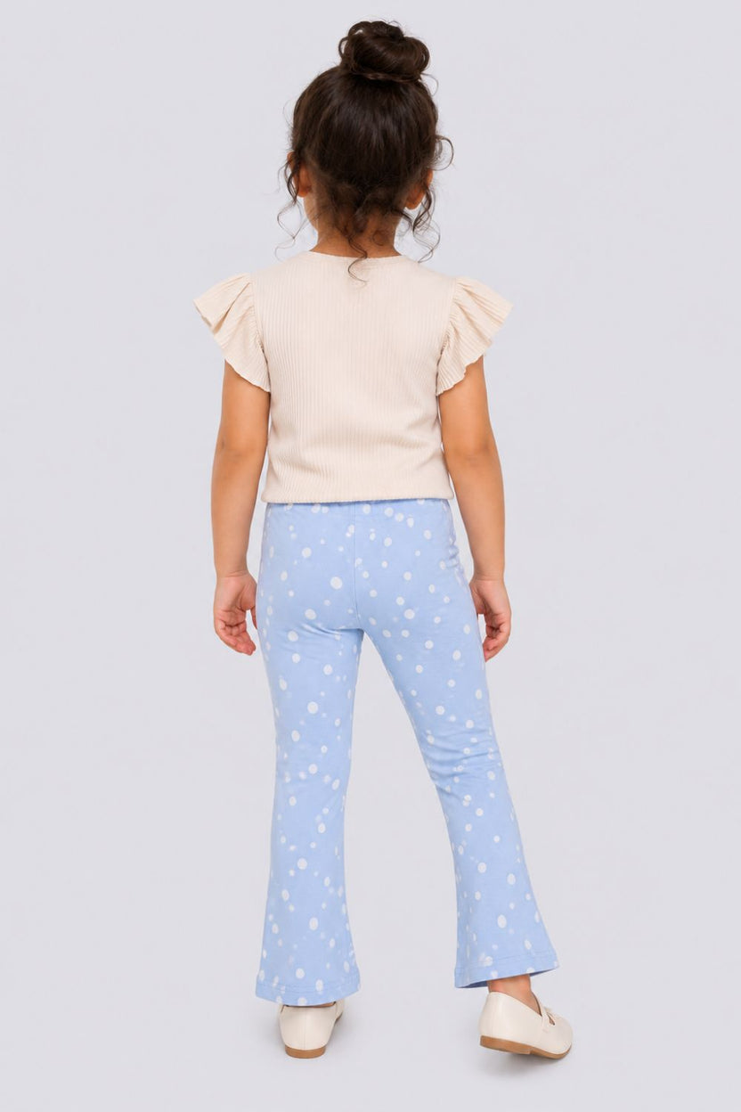 Girls Flared Light Blue Polka Dot Printed Legging - Image 4